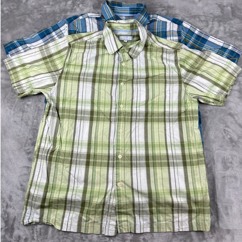 Old Navy Mens Plaid Short Sleeve Button‎ Down Shirt Bundle 2 Pack Green Blue M